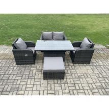 Fimous Polyrattan Gartenmöbel im Freien Set Höhenverstellbarer aufsteigender Esstisch mit Liebe Sofa Stuhl Großer Fußhocker