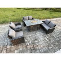 Fimous - Polyrattan Gartenmöbel Set 6-Sitzer Gas Feuerstelle Esstisch Heater Set mit Doppelsitz-Sofa Dunkelgrau Gemischt
