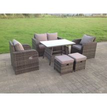 Polyrattan Gartenmöbel Set Mit Liegestühle 2-sitzer Sofa Doppelsofa Rechteckiger Esstisch Mit 2 Hockern - Fimous