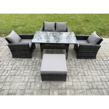 Polyrattan Gartenmöbel Set Terrassenmöbel Set Mit Rattan Rechteckiger Esstisch Lounge Sofa Mit Großer Fußhocker - Fimous