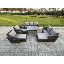 Fimous - Polyrattan Gartenmöbelset 10-Sitzer Garten Lounge Set mit Esstisch 3 Hockern Dunkelgrau Gemischt