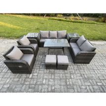Polyrattan Gartenmöbelset 9-Sitzer Garten Lounge Set mit Esstisch 2 kleine Fußhockern 2 Beistelltischen Dunkelgrau Gemischt - Fimous
