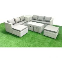 Fimous - Polyrattan Gartenmöbelset mit Graue Kissen 10-Sitzer mit Couchtisch und Beistelltisch