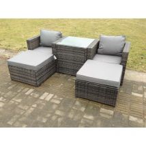 Rattan Canapé Chaise Pouf Ensemble De Meubles De Terrasse De Jardin Avec Table Basse Haute 4 Places - Fimous