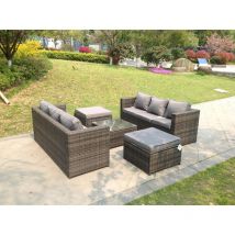 Rattan Ensemble De Meubles De Jardin Avec Canapé 3 Places Table Basse Carrée Et 2 pc Grands Tabourets - Fimous