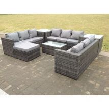 Rattan Ensemble De Meubles De Jardin Canapé D'angle Table Basse Salon 10 Places Véranda Extérieure - Fimous
