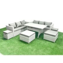 Rattan Garden Furniture Set Outdoor 10 Seater Patio Dining Sets with Glass Top Dining Table Light Grey Mixed - Fimous