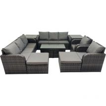 Rattan Garden Outdoor Furniture Set 3 Seater Sofa Reclining Chair Coffee Table with 4 Footstools 2 Side Tables Dark Grey Mixed - Fimous