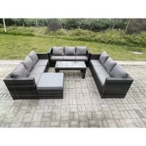 Rattan Garten Möbel Lounge Sofa Set Im Freien Mit Länglichem Rechteckigem Couchtisch Großer Fußhocker - Fimous