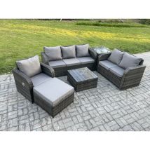 Fimous - Rattan-Gartenmöbel 6 Stück Terrassenset mit Tisch und Sofa Quadratischer Couchtisch Liegestühle Loveseat sofa 2 Großer Hockern Beistelltisch
