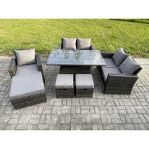 Fimous - Rattan Gartenmöbel Set Garten Sofa Set mit Einstellbare Höhe Esstisch 3 Hocker Dunkelgrau Gemischt