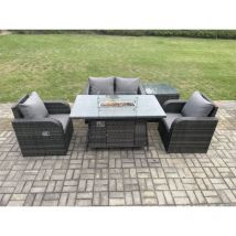 Ensemble de meubles de jardin en rotin Table de foyer à gaz avec Tables d'appoint Chaise Love Sofa - Fimous