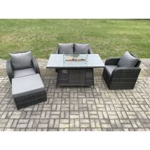 Ensemble de meubles de jardin en rotin Table de foyer à gaz avec Chaise Love Sofa Tabouret - Fimous