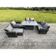 Rattan Gartenmöbel Set Im Balkon Einstellbare Höhe Esstisch Sofa Set Mit Doppelsitz-sofa 2 Kleiner Fußhocker Dunkelgrau Gemischt - Fimous