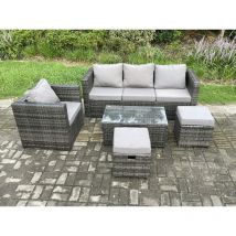 Rattan Gartenmöbel Set mit 3-Sitzer Sofa Couchtisch Sessel 2 Kleine Hocker Indoor Outdoor Patio Lounge Sofa Set Dunkelgrau Gemischt - Fimous