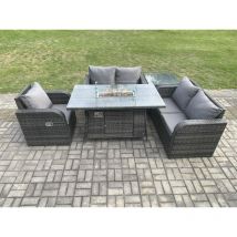 Salon de jardin en rotin avec Table de foyer à gaz,Tables d'appoint 5 piece Love Sofa set - Fimous