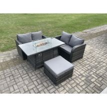 Salon de jardin en rotin avec Gas Fire Pit Table Tabouret 4 Pièces Love Sofa Set Mélange gris foncé - Fimous