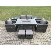 Meubles de Jardin en rotin Table de foyer à gaz et Chaises avec Love Sofa Tabouret 2 Tables d'appoint - Fimous
