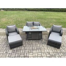 Mobilier de jardin extérieur en rotin Table de foyer à gaz Gas Heater avec Love Sofa 2 grand tabouret Mélange gris foncé - Fimous