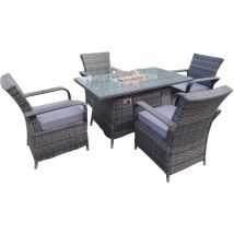Rattan meubles de jardin foyer à gaz table rectangulaire chauffage à gaz et chaises à manger 4 places - Fimous