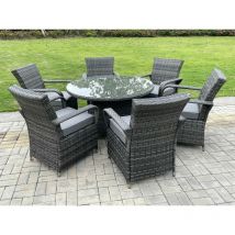 Rattan meubles de jardin table à manger et chaises Wicker patio extérieur 6 chaises plus table ronde - Fimous