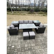 Rattan Meubles De Jardin Table à Manger Réglable Canapé Set De Chaises 2 Tables Basses Avec 2 Tabourets - Fimous