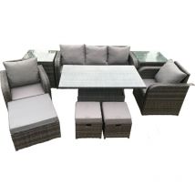 Rattan Möbel Sofa Garten Dining Sets Höhenverstellbarer steigender Hubtisch und Stuhl Set Mit 2 Beistelltische 3 Fußhocker - Fimous