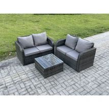 Ensemble de meubles de jardin en rotin avec Table basse carrée Love Sofa Mélange gris foncé - Fimous