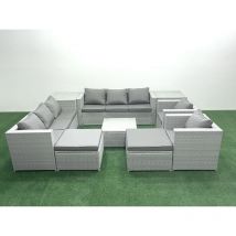 Salon de Jardin en rotin avec 2 Fauteuil Table basse carrée 2 Grand tabourets 2 Tables d'appoint Gris clair mixte - Fimous