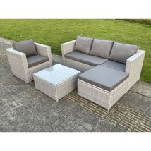 Salon de Jardin Ensemble 5 places Ensemble de canapé en rotin ave Canapé 3 places Fauteuil Table basse Carrée Grand Tabourets Gris Clair - Fimous