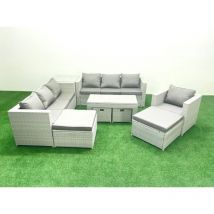 Salon de Jardin Ensemble avec Coussins gris 10 places avec Fauteuil,Table basse et Table d'appoint - Fimous