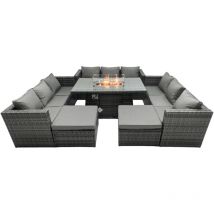 Salon de Jardin Ensemble Outdoor 11 places Patio Dining Sets avec Dessus en verre Dining Table - Fimous