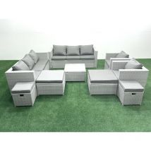 Salon de Jardin Exterieur en Résine 12 places avec Canapé 4 Tabourets Gris clair mixte - Fimous