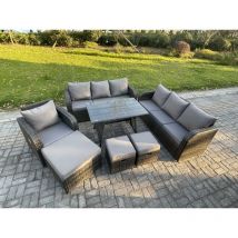 Fimous - Wicker 7 Stücke Polyrattan Gartenmöbel set mit Rechteckiger Esstisch Sessel 3 Hockern Dunkelgrau Gemischt
