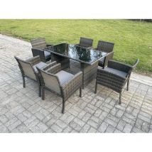 Fimous - Wicker pe Outdoor Rattan Garden Furniture Arm Chair And Table Dining Sets 6 Seater Rectangular Table Dark Grey Mixed