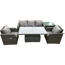 Fimous Wicker PE Rattan Gartenmöbel Set Höhenverstellbarer aufsteigender Esstisch mit Sessel Beistelltisch