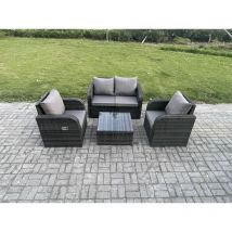 Ensemble de meubles de jardin en rotin avec Love Sofa Table basse carrée Mélange gris foncé - Fimous