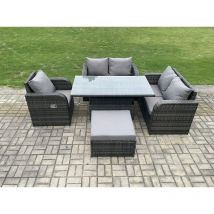 Fimous - Wicker pe Rattan Möbel Garten Dining Set im Freien Höhenverstellbarer Aufsteigenderr Tisch Liebe Sofa mit Liegestuhl Großer Fußhocker