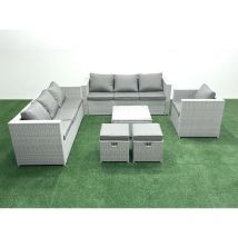 Wicker pe Rattan Sofa Garden Furniture Set with Armchair Square Coffee Table 2 Small Footstools Light Grey Mixed - Fimous