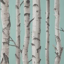 Fine Decor - Birch Trees Duck Egg Wallpaper Modern Contemporary Paste The Wall