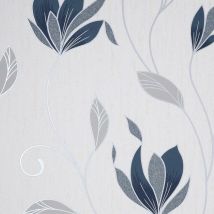 Fine Decor - Synergy Floral Navy Blue Silver White Paste The Paper Wallpaper