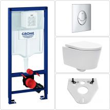 Bb Bäder Boutique - fine Wand wc spülrandlos mit SoftClose WC-Sitz, Schallschutz, Grohe Vorwandelement & Grohe Drückerplatte, chrom