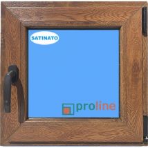 Eco-blu - Finestra in pvc L500 mm x H500 mm Rovere Dorato, Oscillo-battente apertura a destra vetro satinato