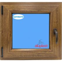 Eco-blu - Finestra in pvc L600 mm x H600 mm Rovere Dorato, Oscillo-battente Apertura Sinistra Vetro Satinato
