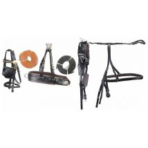 JM - Finimento completo singolo da carrozza Luxury in cuoio con fibbiera inox per cavalli pesanti: full, Marrone scuro