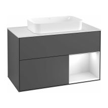 Villeroy&boch - Finion, Muebles de baño, 1000 x 603 x 501 mm, Angular, con estantería (iluminada), modelo suspendido, De madera, lavabo en el medio,