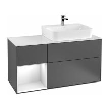 Villeroy&boch - Finion, Muebles de baño, 1200 x 603 x 501 mm, Angular, con estantería (iluminada), modelo suspendido, En madera, lavabo a la derecha,