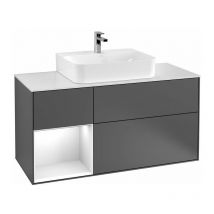 Villeroy&boch - Finion, Muebles de baño, 1200 x 603 x 501 mm, Angular, con estantería (iluminada), modelo suspendido, En madera, lavabo en el medio,