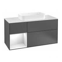 Villeroy&boch - Finion, Muebles de baño, 1200 x 603 x 501 mm, Angular, con estantería (iluminada), modelo suspendido, En madera, lavabo en el medio,