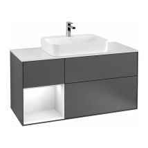 Villeroy&boch - Finion, Muebles de baño, 1200 x 603 x 501 mm, Angular, con estantería (iluminada), modelo suspendido, En madera, lavabo en el medio,